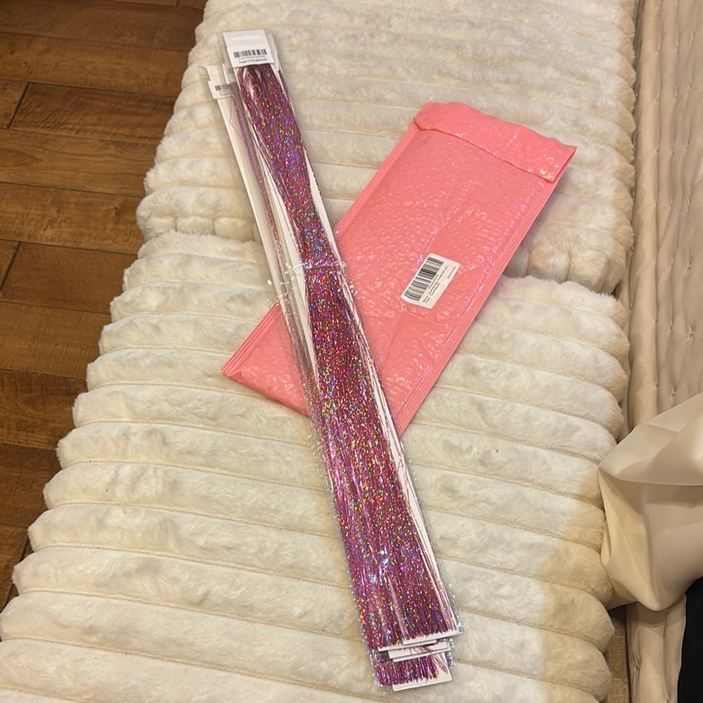 Pink and Silver Hair Tinsel Extensions